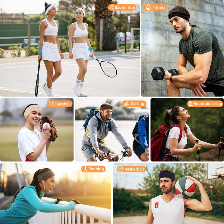 Headbands for Women, Stretchy Non Slip Soft Cotton Cloth Hair Bands for Sports, Workout, Yoga and Running, 7Pcs (Black, White, Medium Gray, Navy, Light Brown, Flesh, Floral Gray)