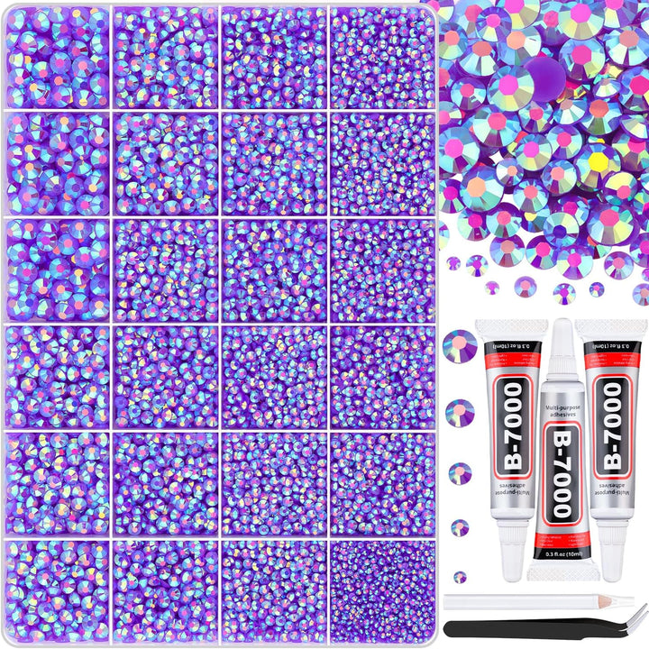 18000Pcs Resin Jelly Rhinestones for Bedazzling, Multicolor 3Mm Flatback Rainbow Gems, Bedazzler Kit with 3Pcs 10Ml B7000 Jewelry Glue for Crafts Crafting Book Shoes Nail Art