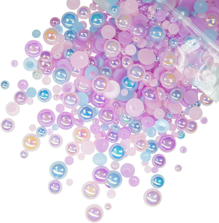 51G White Half Pearls for Crafting 4Mm 5Mm 6Mm 8Mm 10Mm Mix Sizes Pure White Flatback round Beads Charms for Nails Face Eyes Makeup Tumblers Bottles DIY Crafts Bedazzling Clothes Shoes Phones