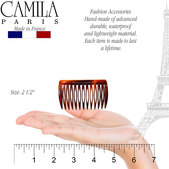 Paris AD825/2 French Hair Side Comb, Small, Curved Tortoise Shell French Twist Hair Combs Decorative, Strong Hold Hair Clips for Women Bun Chignon Up-Do Girls Hair Accessories, Made in France