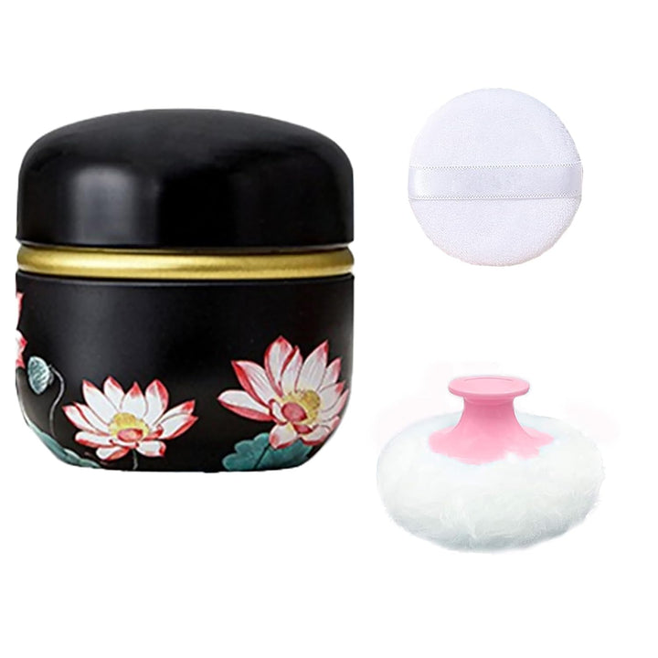Body Powder Puff and Container for Dusting Powder, Women Powder Puff and Powder Case for Bath and Travel (Romantic Flowers)