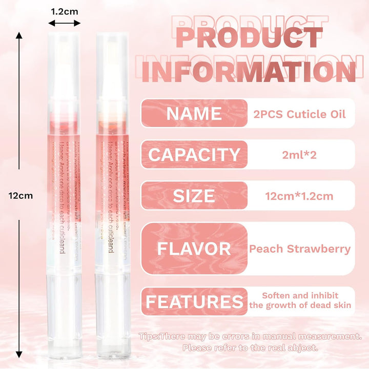 2PCS Cuticle Oil Pens for Nail Care,Cuticle Revitalizer Oil Pen with Soft Brush,Cuticle Oil to Prevent Nail Cracking and Dry (Peach & Strawberry Flavor)