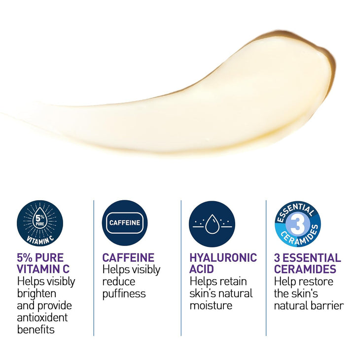 Skin Renewing Vitamin C Eye Cream, Vitamin C, Hyaluronic Acid, Ceramides & Caffeine, under Eye Cream for Dark Circles and Puffiness, Fragrance Free & Ophthalmologist Tested, 0.5 Fl. Oz