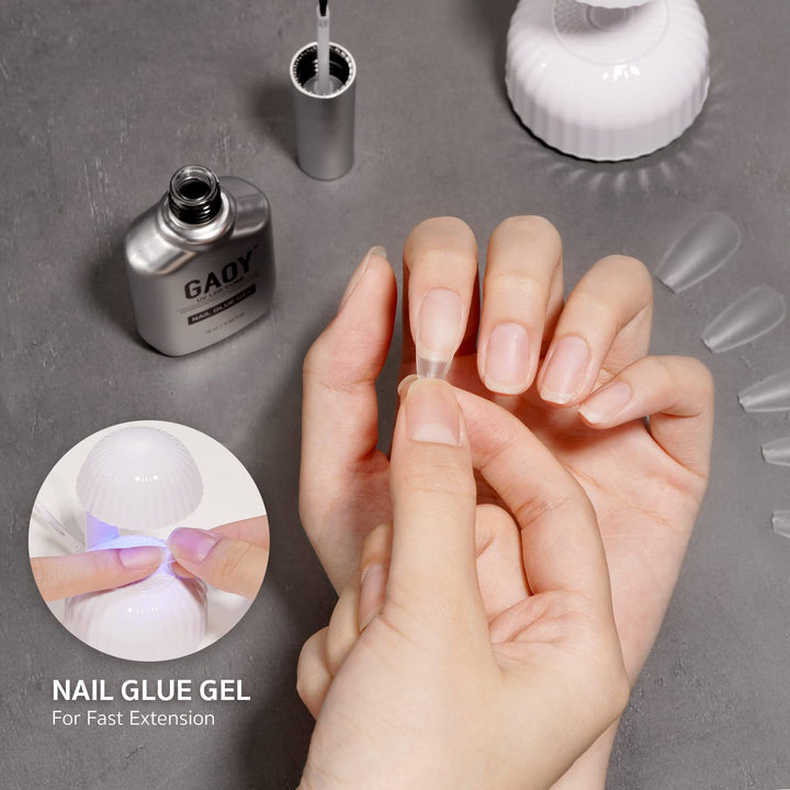 2Pcs 16Ml Gel Nail Glue for Acrylic Nails Tips, 2 in 1 Nail Glue and Base Coat, UV Light Cure