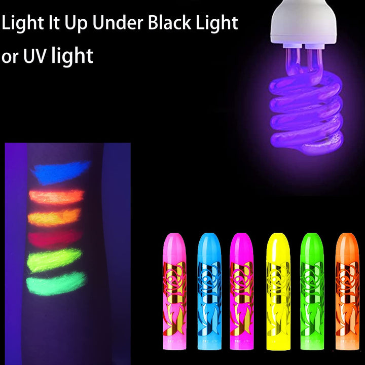 12 PCS Glow Face Body Paint, Glow in the Dark under UV Black Light Sticks Makeup Neon Face Painting Kits for Adult Halloween Festival Accessory Glow Party Supplies
