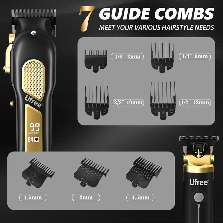 Hair Clippers for Men, Professional Clippers and Trimmers Set, Cordless Clippers for Hair Cutting, Beard Trimmer, Barber Clippers, Rechargeable Electric Shaver, Gifts for Men, Black Gold