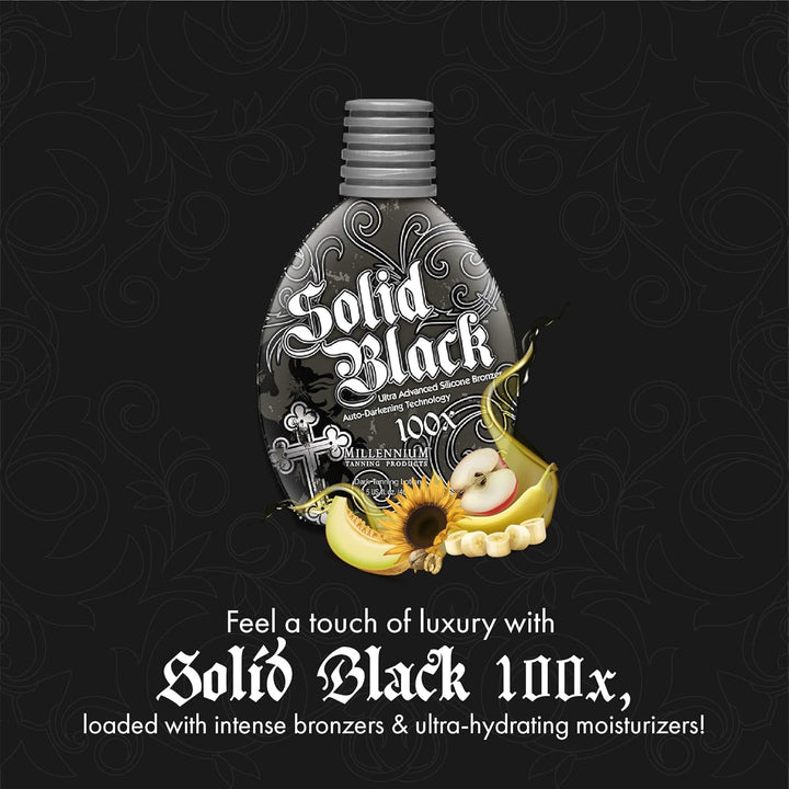 SOLID BLACK 100X Dark Tanning Lotion Indoor Outdoor Tan Enhancing Silicone Bronzer Tanning Bed Lotion 13.5 Fl Oz (400 Ml)