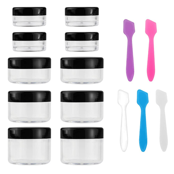 10 Pieces Makeup Travel Containers with Lids 3/5/ 10/15/ 20 Gram Size Cosmetic Jars with 5 Pieces Mini Spatulas for Gift(Random Color)