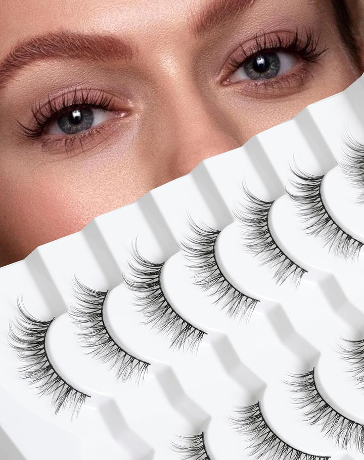 Natural Lashes Wispy Lashes Natural Look False Eyelashes Natural Flared Eyelashes False Eye Lashes Soft Fluffy Lashes 7 Pairs D1 Natural (6-13MM)