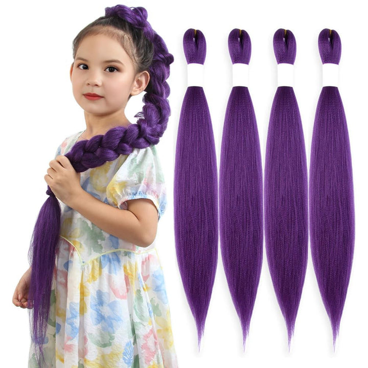Purple Braiding Hair 20 Inch Pre Stretched Hair Long Straight Crochet Braids Yaki Texture Synthetic Fiber 4 Packs (Dark Purple)