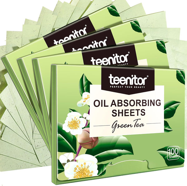 Oil Blotting Sheets for Face, 400 Sheets Green Tea Oil Absorbing Sheets Blotting Paper for Oily Skin, Oil Absorbent Pads Face Oil Wipes Oil Sheets for Women, Oil Control Film Large 10Cmx7Cm