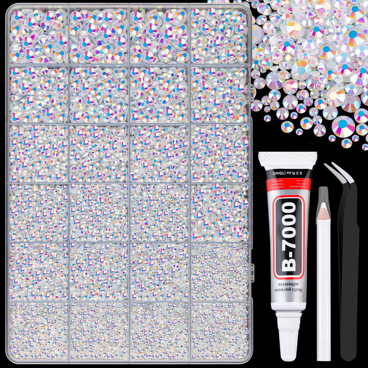 30000Pcs Resin Jelly Rhinestones for Bedazzling, Multicolor 3Mm Flatback Gems for Diamond Art, Bedazzler Kit with 3Pcs 10Ml B7000 Jewelry Glue for Nail Art Crafting Book Makeup