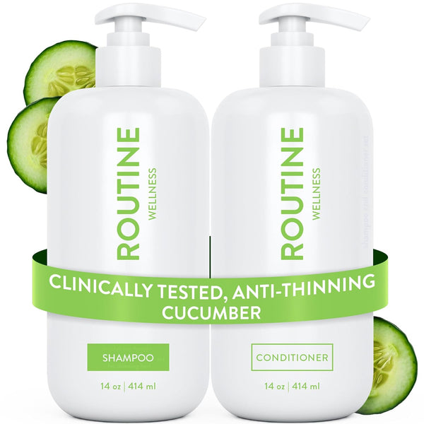 Anti-Thinning Shampoo and Conditioner Set for Thinning Hair - Biotin DHT Blocker Women & Men - Color Safe Shampoo for Hair Loss & Healthier Hair - Cucumber (Pack of 2)