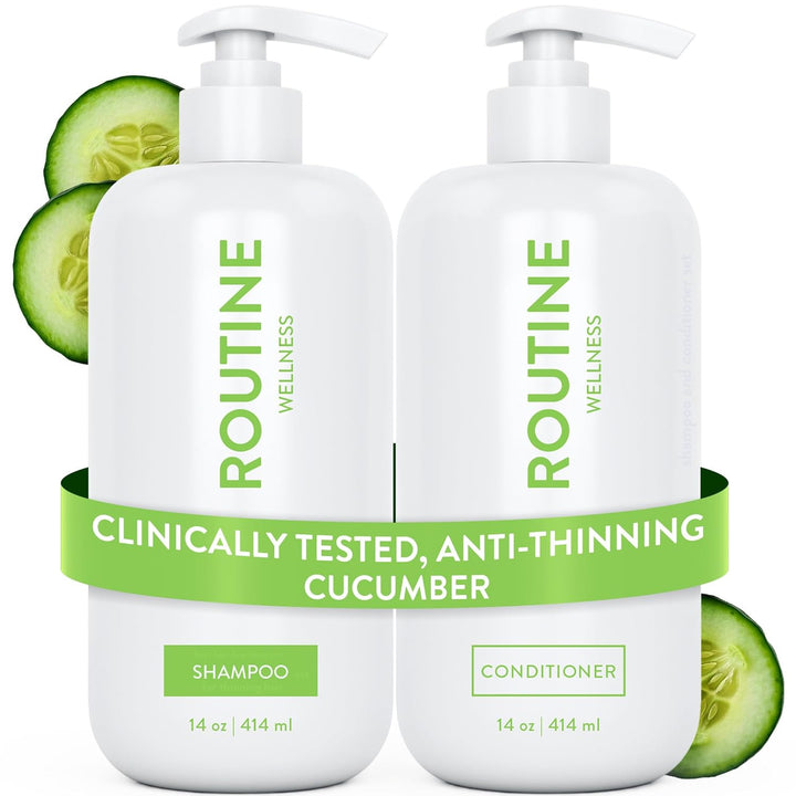 Anti-Thinning Shampoo and Conditioner Set for Thinning Hair - Biotin DHT Blocker Women & Men - Color Safe Shampoo for Hair Loss & Healthier Hair - Cucumber (Pack of 2)