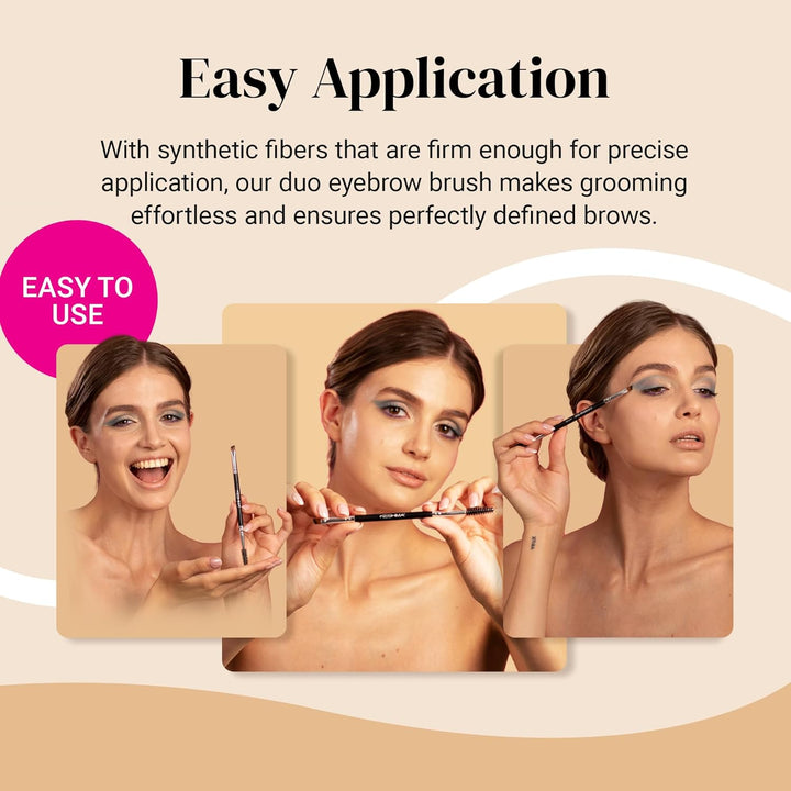 Eyebrow Brush Duo – Premium Angled Eye Brow Brush & Spoolie – Precision Eye Makeup Tool for Applying & Blending Powder, Gel & Liquids