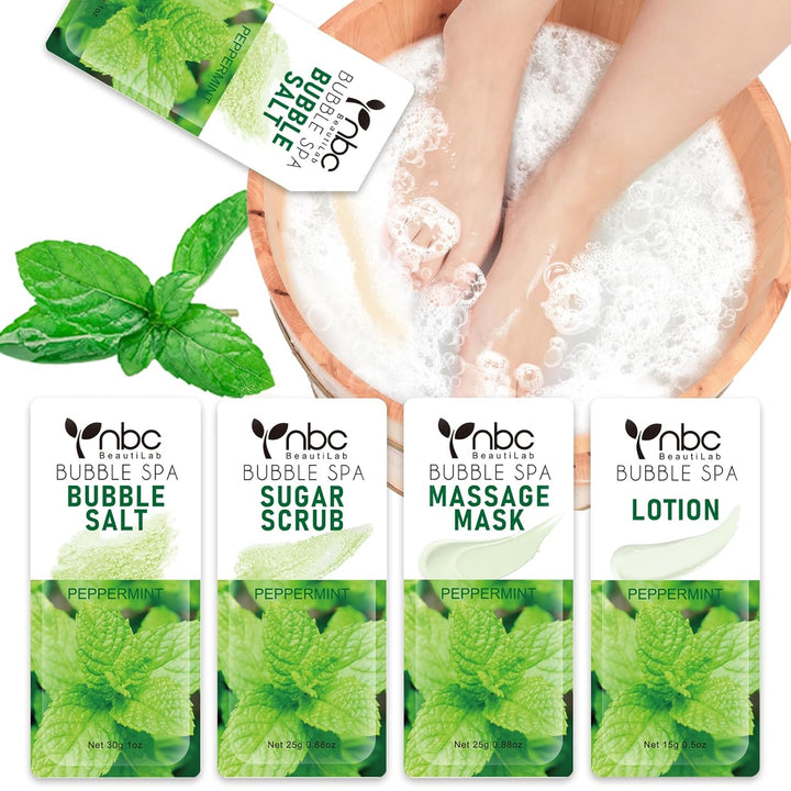 Pedicure Kit Foot Soak Set: Bubble Salt, Sugar Scrub, Massage Mask, Massage Lotion in a Box, 4 Step Foot Spa Kit for Dry Feet,Tired Feet（1 Set Lavender)