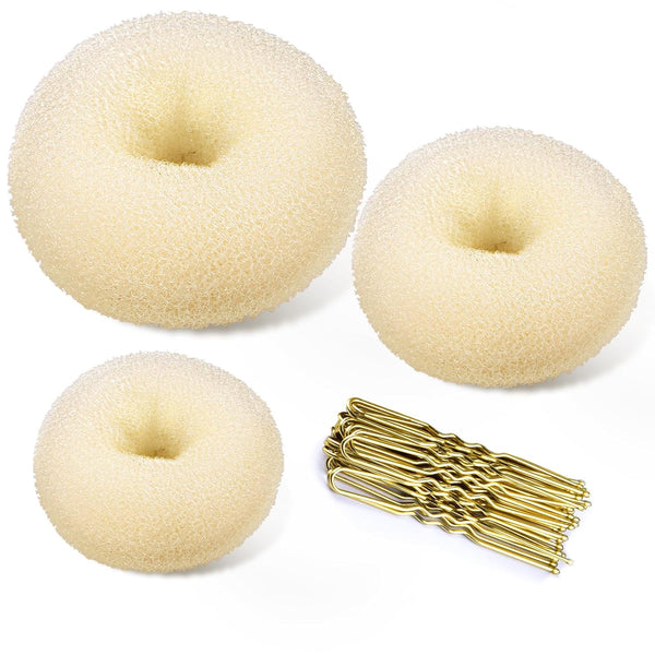 Donut Bun Maker, 3PCS Hair Bun Maker with 20PCS Bobby Pins Blonde for Ballet Styling