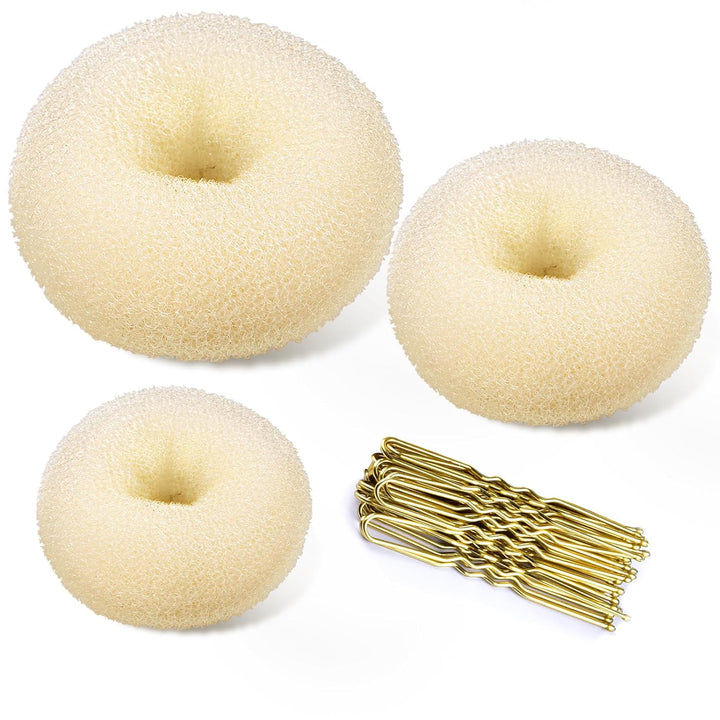 Donut Bun Maker, 3PCS Hair Bun Maker with 20PCS Bobby Pins Blonde for Ballet Styling