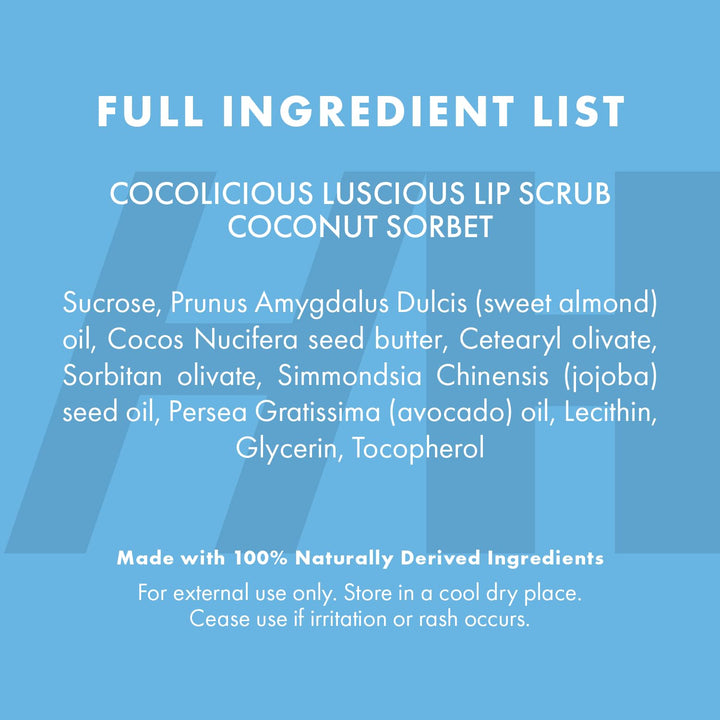100% Natural Lip Scrub, Vegan Conditioning Coconut Exfoliator - Gentle Exfoliant, Sugar Polish and Scrubber for Chapped Dry Lips, 1Oz (Coconut Sorbet)