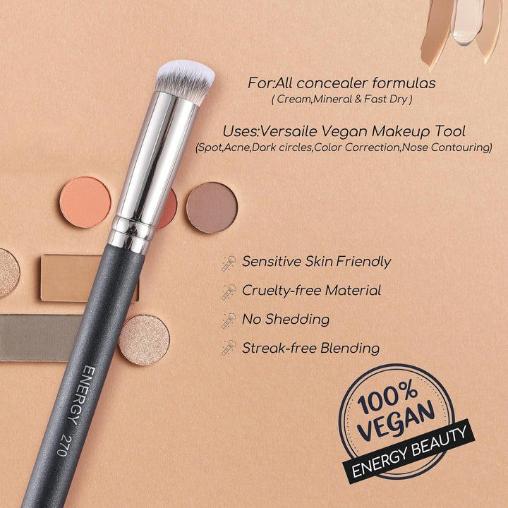 Concealer Brush under Eye Mini Angled Flat Top Kabuki Nose Contour Brush for Concealing Blending Setting Buffing with Powder Liquid Cream Cosmetic Pro Small Makeup Foundation Brushes 270