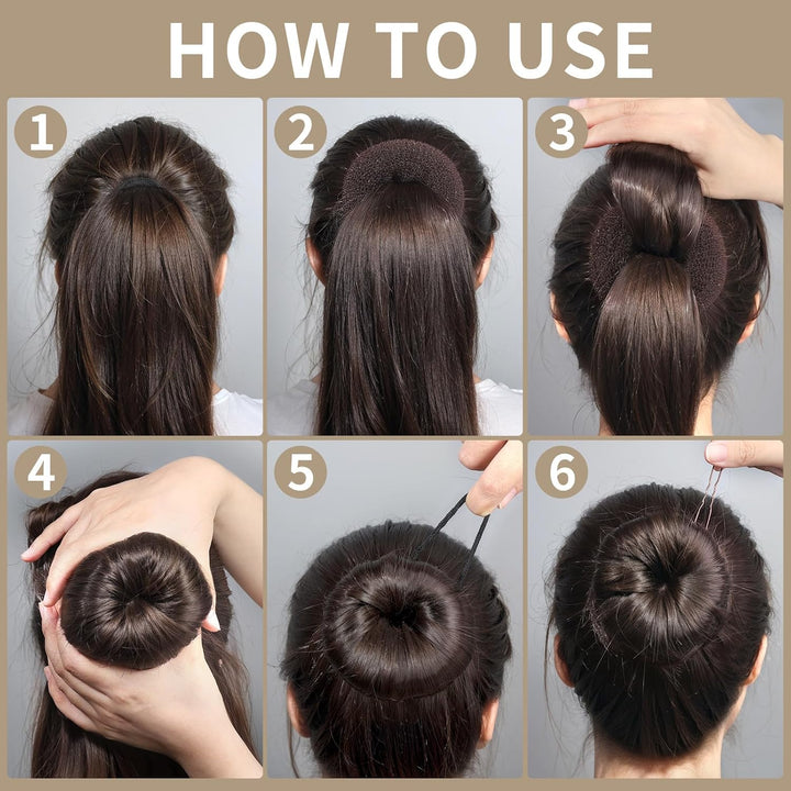 Hair Bun Maker for Kids, 4PCS Donut Bun Maker Small with 4PCS Extra Small Hair Buns Kit. Ballet Hair Bun Maker for Kids, Hair Bun Set with Elastic Hair Ties, Hair Pins.(Brown)