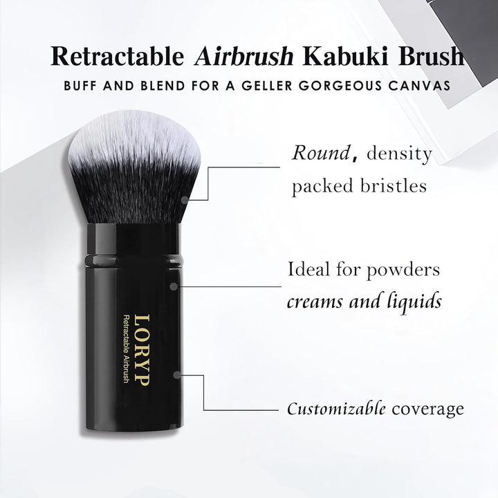 Retractable Makeup Brush Black Kabuki Foundation Brush for Liquid Cream and Powder Makeup 2 Pack Travel Makeup Brush Set