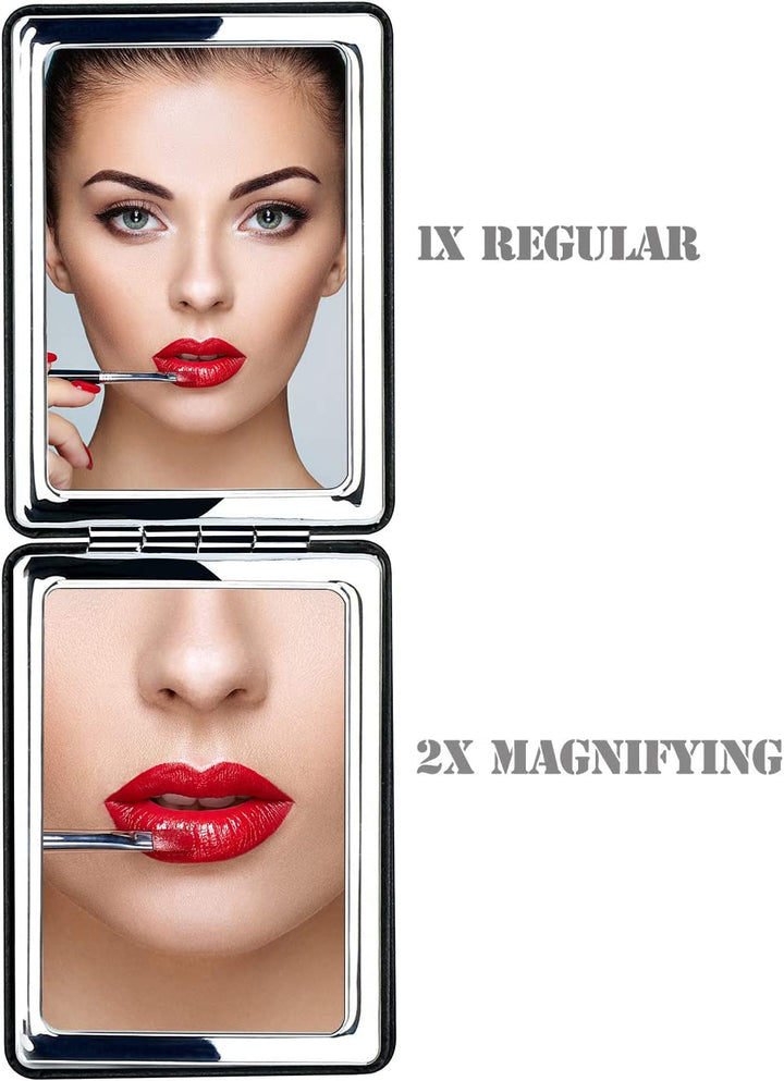 Compact Vanity Mirror for Men, Black, Travel Makeup Mirror for Handbag Pocket Wallet, Portable Double-Sided Magnifying Cosmetic Mirror for Daily, Work, Business