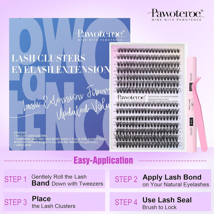 Lash Extension Kit DIY 280Pcs Lash Clusters Eyelash Extension Kit, 9-16Mm 30D 40D Individual Lashes Kit with Lash Bond and Seal, Lash Tweezers for Self Use (30D&40D, 0.07D, 9-16Mm, Kit)