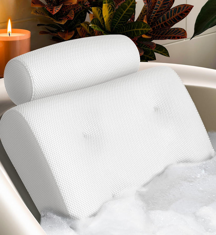 Luxury Bath Pillows for Tub with Head and Neck Support - Non-Slip Bathtub Pillow with Suction Cups, Quick-Drying Mesh & Drying Hook - Jacuzzi & Spa Accessories for Women - Gray