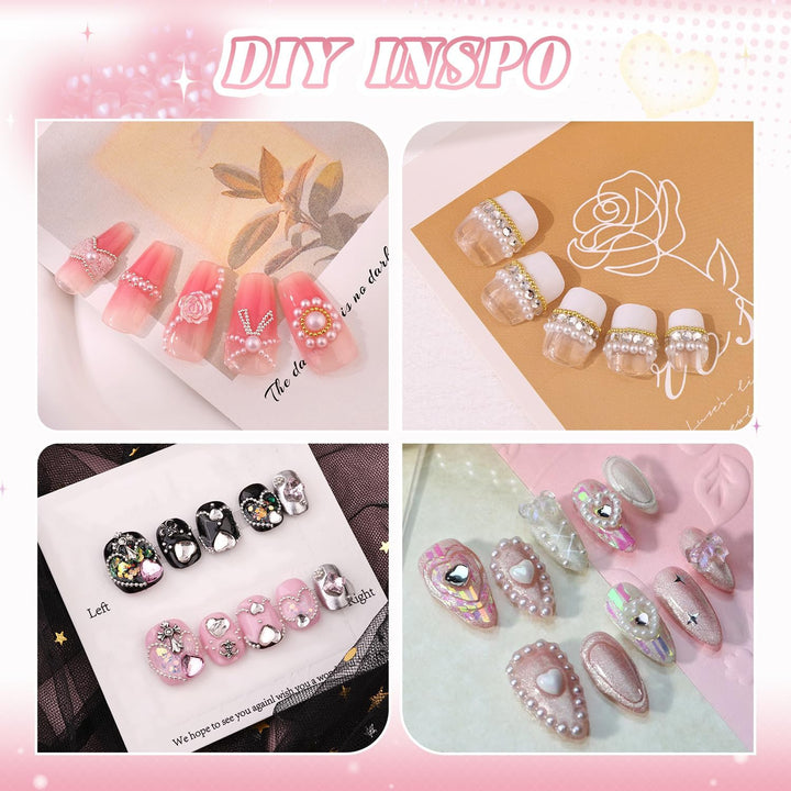 2 Boxes Flatback Pearls (White+Beige) and Metal Nail Beads (Silver+Gold) for Nail Art, Luxurious Pearl Nail Charms and Gems and Small round Caviar Beads Nail Accessories for Acrylic Nail Tips Manicure