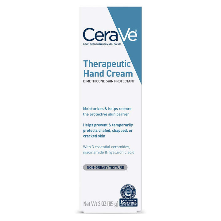 Therapeutic Hand Cream for Dry Cracked Hands with Hyaluronic Acid and Niacinamide, Fragrance Free 3 Ounce
