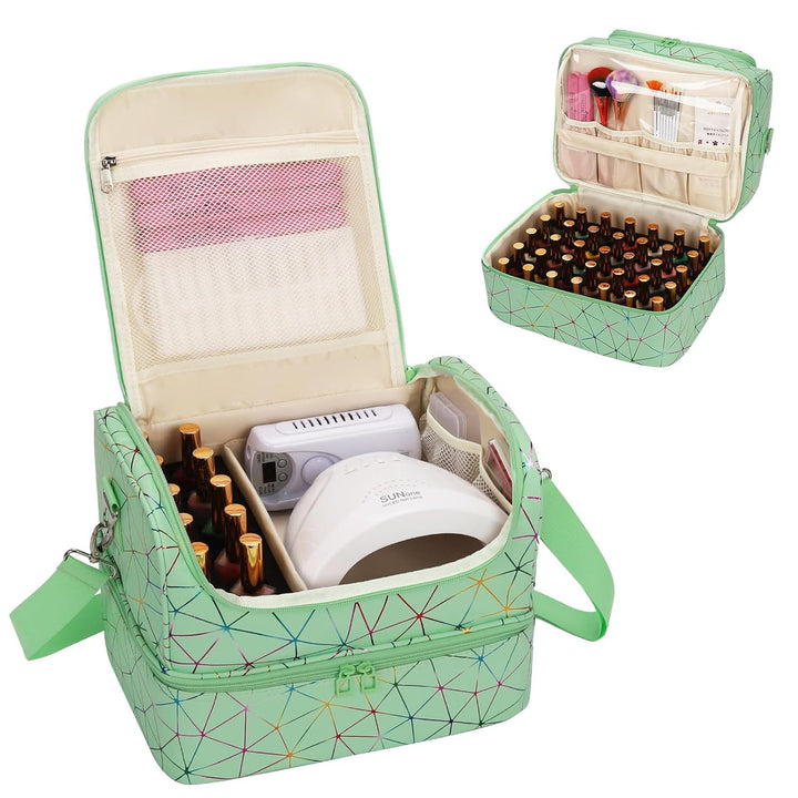 Nail Polish Organizer Case, Nail Supplies Storage Box Holds 45 Bottles Nail Polish & Nail Lamp, Travel Nail Tech Carrying Case, Nail Kit Bag for Nail Stuff & Manicure Tools