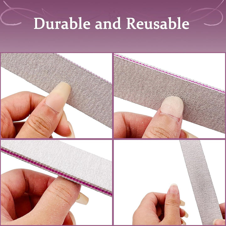 Nail File 12 PCS Professional Reusable 100/180 Grit Double Sides Washable Nail File Manicure Tools for Poly Nail Extension Gel and Acrylic Nails Tools Suit for Home Salon