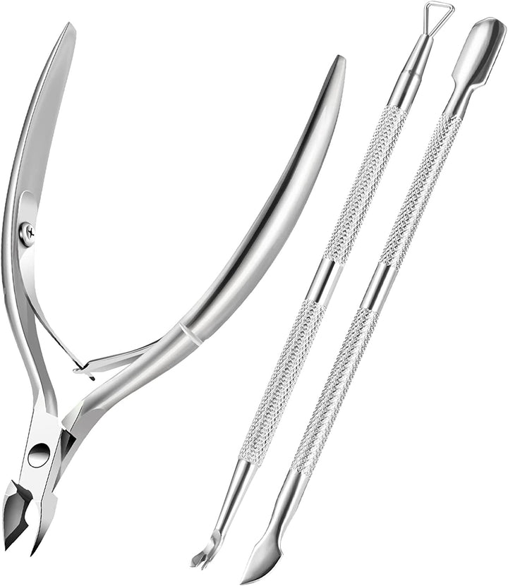 Cuticle Trimmer Cuticle Remover with Cuticle Pusher,  Professional Stainless Steel Durable Pedicure Manicure Tools Cutter Nipper Scissor Clipper for Fingernails and Toenails Dead Skin