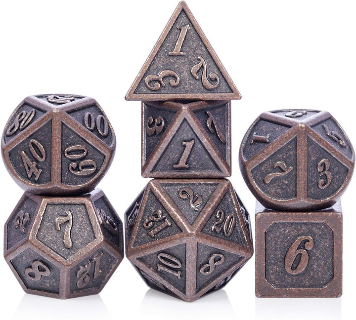 Metal Dice Set DND,  7 PCS Metallic Flowers D&D Dice with Gorgeous Gift Case for D&D Dungeons and Dragon Tabletop Game (Brown and Cream-Coloured)
