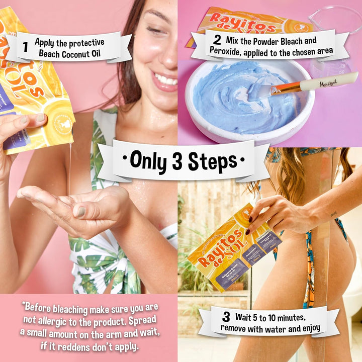 Body Hair Bleach Kit with Coconut Oil Powder Bleach Peroxide Vol 30 - 9% Itch-Free | Legs Back Abdomen Arm Hair Bleach | Skin Protection and Nourishment