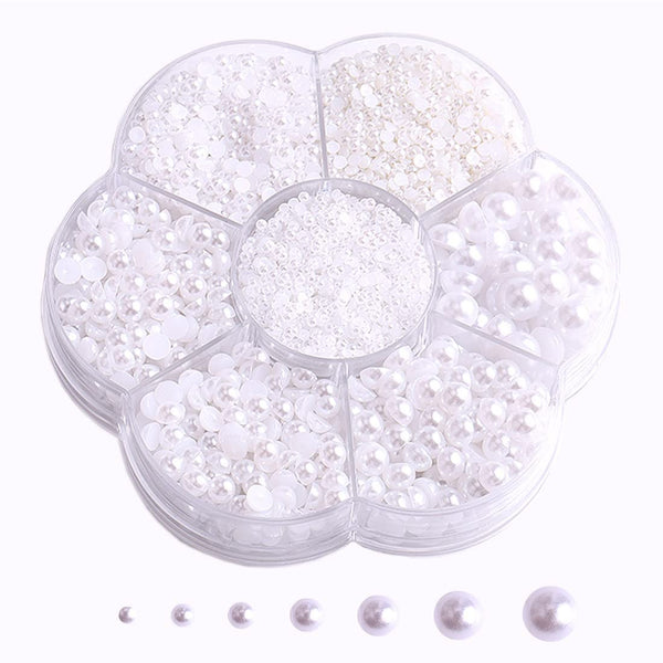 5800 Pcs Half Pearls for Crafts, Flatback Pearls for Artwork Making, DIY Rhinestones Accessory Nail Art, Face Gems Jewels Flat Back Craft Pearls - White