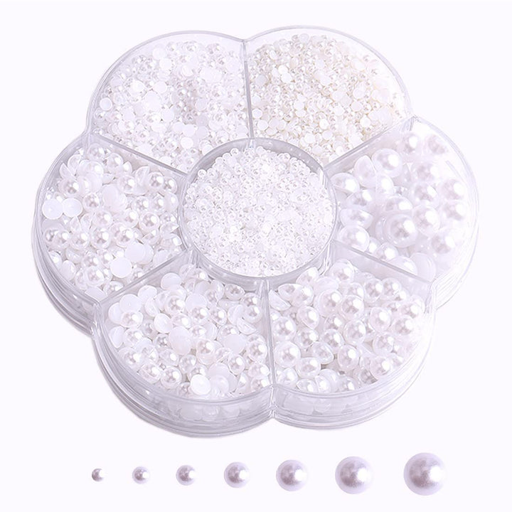 5800 Pcs Half Pearls for Crafts, Flatback Pearls for Artwork Making, DIY Rhinestones Accessory Nail Art, Face Gems Jewels Flat Back Craft Pearls - White