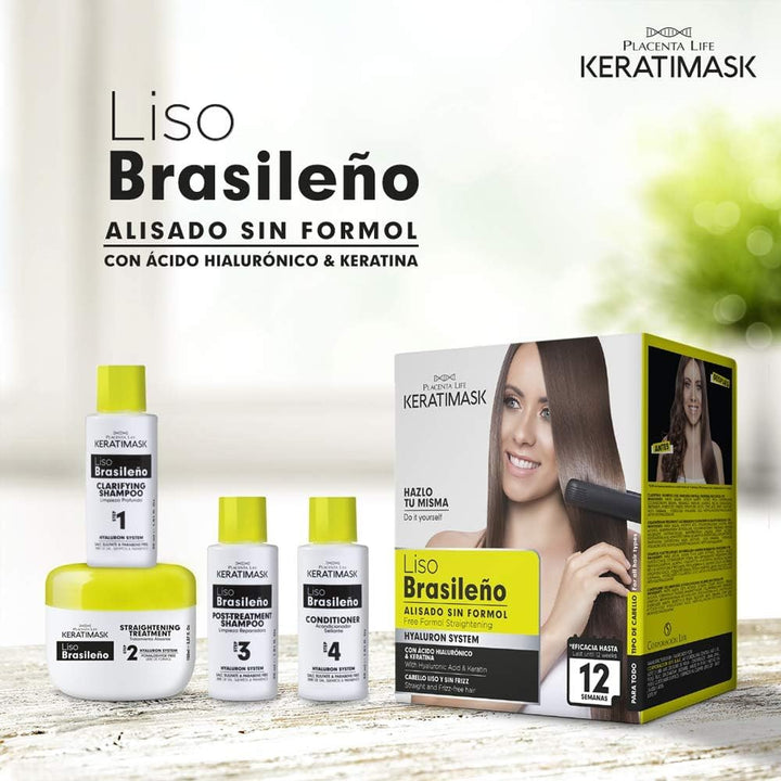 Brazilian Straightening Kit with Keratin and Hyaluronic Acid - Keratin Treatment- Get a Perfect Smooth, Shiny and Silky- Formaldehyde FREE