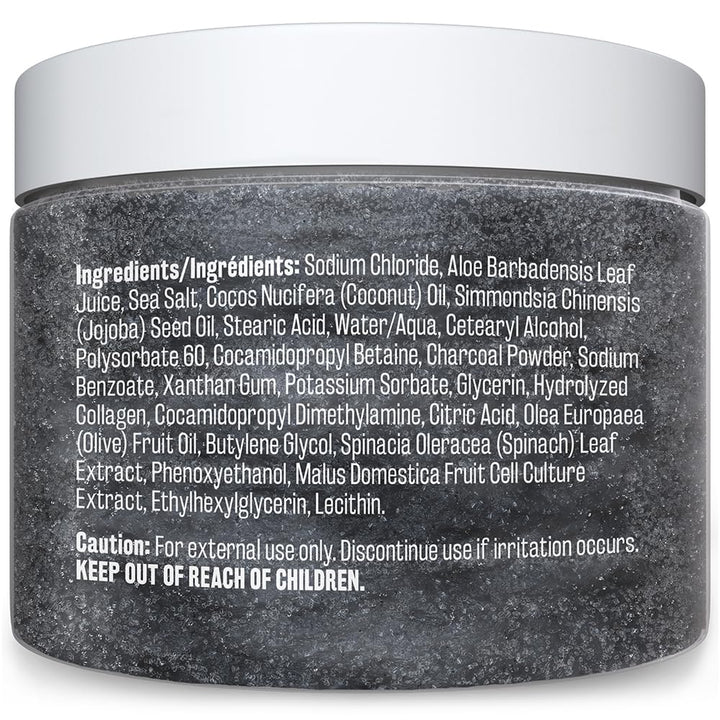 Exfoliating Charcoal Scrub with Collagen & Stem Cells – Salt Scrub for Body Toning, Cellulite, Armpit Detox, and Skin Smoothing for Face, Feet, and Body by .