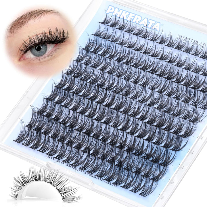 Natural Lash Clusters Wispy Eyelash Clusters 110Pcs Cluster Eyelash Extensions C Curl Individual Lashes 10-16MM Mix Length Natural Look Lashes Clusters with Thin Lash Band, Black