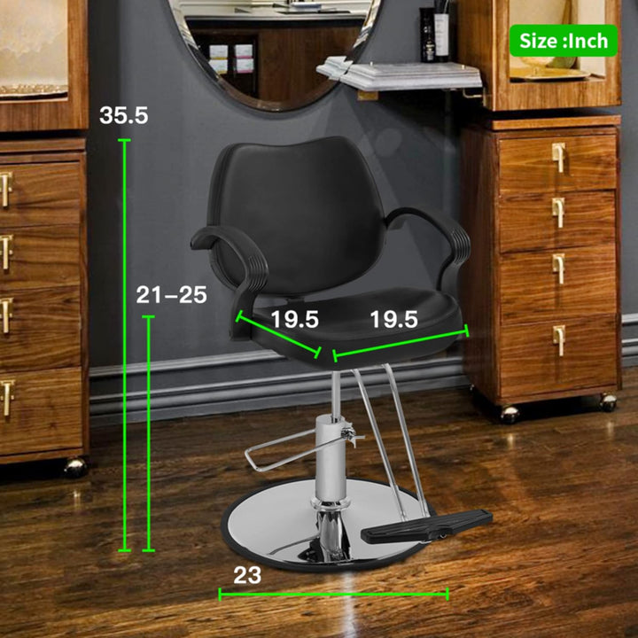 | Barber Chair | Hydraulic Styling Chair | PU Leather | Adjustable Height | Footrest | Anti-Slip Chrome Base | Heavy-Duty Steel Frame | Black | for Hair Stylists & Home Use