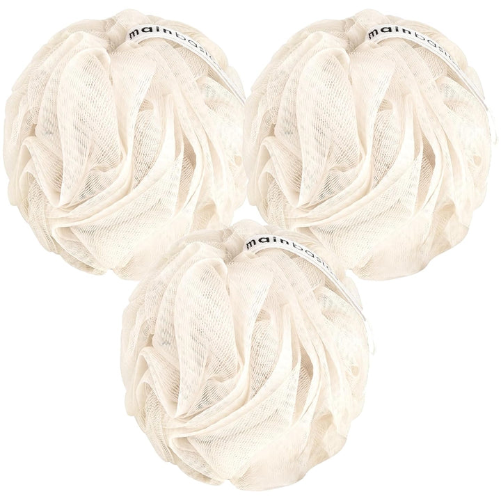 Bath Shower Loofah Sponge Pouf Body Scrubber Exfoliator Body Wash Sponge (Set of 3, Airy Blossom)