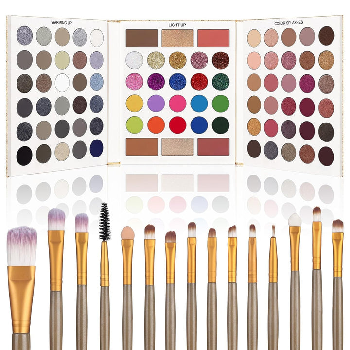 Eyeshadow Palette with 15Pcs Brushes Makeup Set, Pigmented 86 Colors Make up Sets Valentine'S Gift, Matte Shimmer Glitter Eye Shadow Pallet Highlighter Contour Blush Powder Brush Beauty Kit