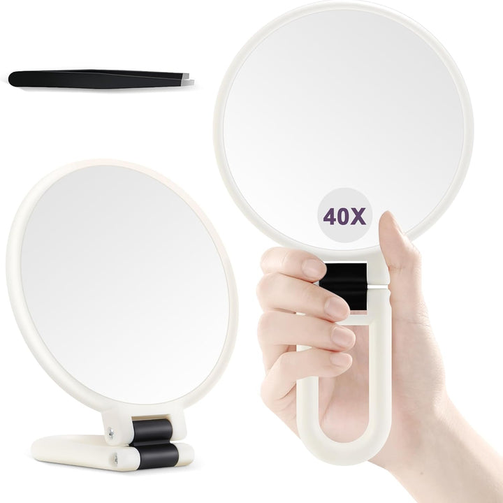 30X Magnifying Mirror, Hand Mirror with Handle, Double Sided Hand Mirror with 30X/1X Magnification, Travel Essential Portable Foldable Makeup Mirror for Precision Makeup Black