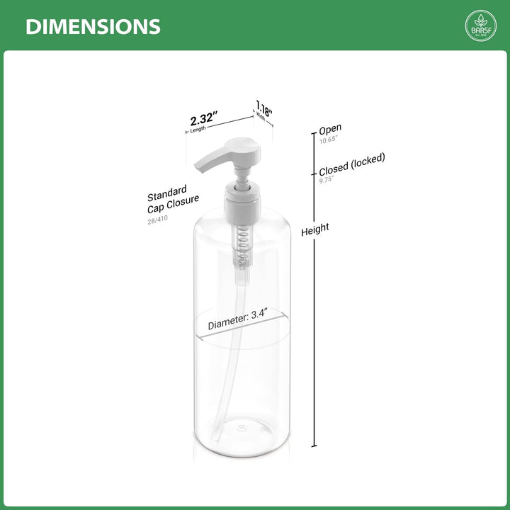 Pump Bottle 32-Ounce 1-Liter Empty for Shampoo Conditioner Body Wash Lotion Bpa-Free Crystal-Clear (Pack of 1)