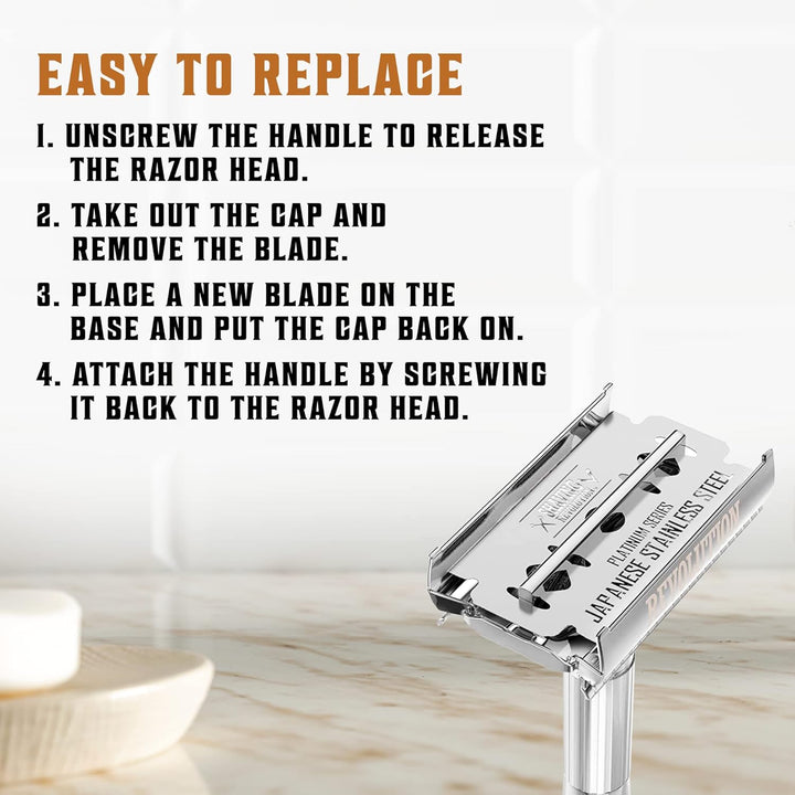 Double Edge Razor Blades - Men'S Safety for Shaving Platinum Japanese Stainless Steel a Smooth, Precise and Clean Shave - 50 Count