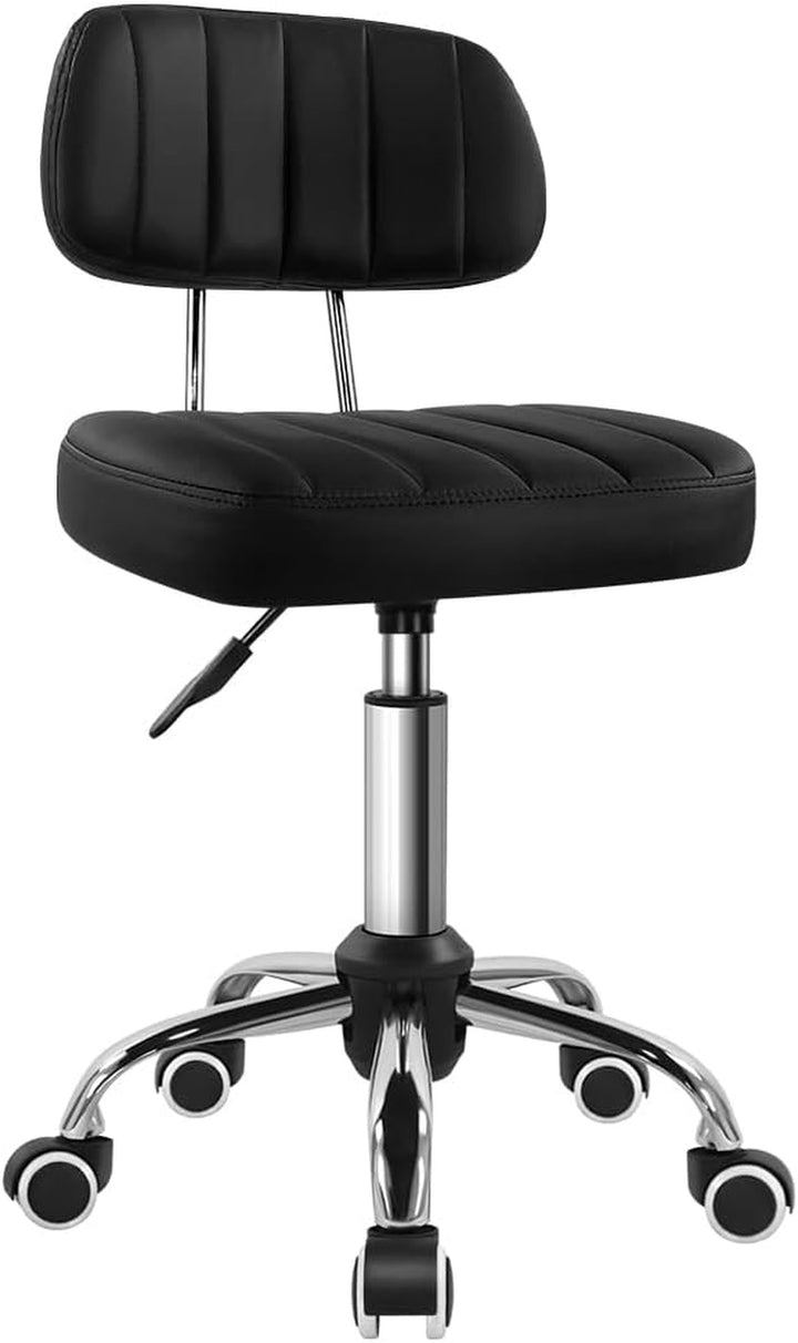Black Square Swivel Stool with Wheel for Work SPA Shop Massage Height-Adjustable and Cost-Effective Rolling Stool Chair with Back