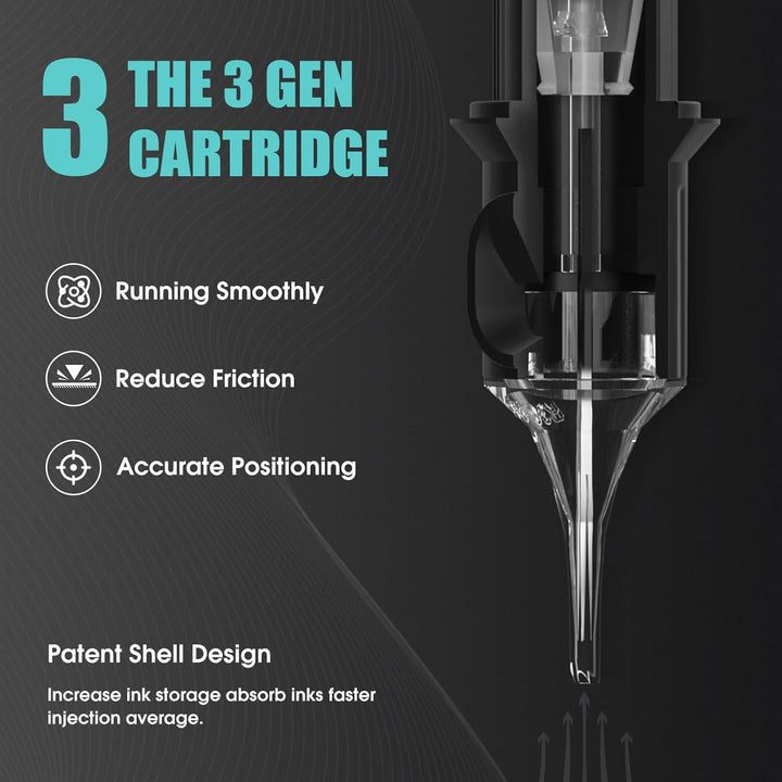 Tattoo Needles Assorted Sizes 50 Pcs Tattoo Cartridge Needles 0.35Mm（3Rl 5RL 7RL 9RL 5RS 7RS 9RS 7RM 9RM 9M1）*5 Disposable Tattoo Cartridges EN05X-50KIT-G