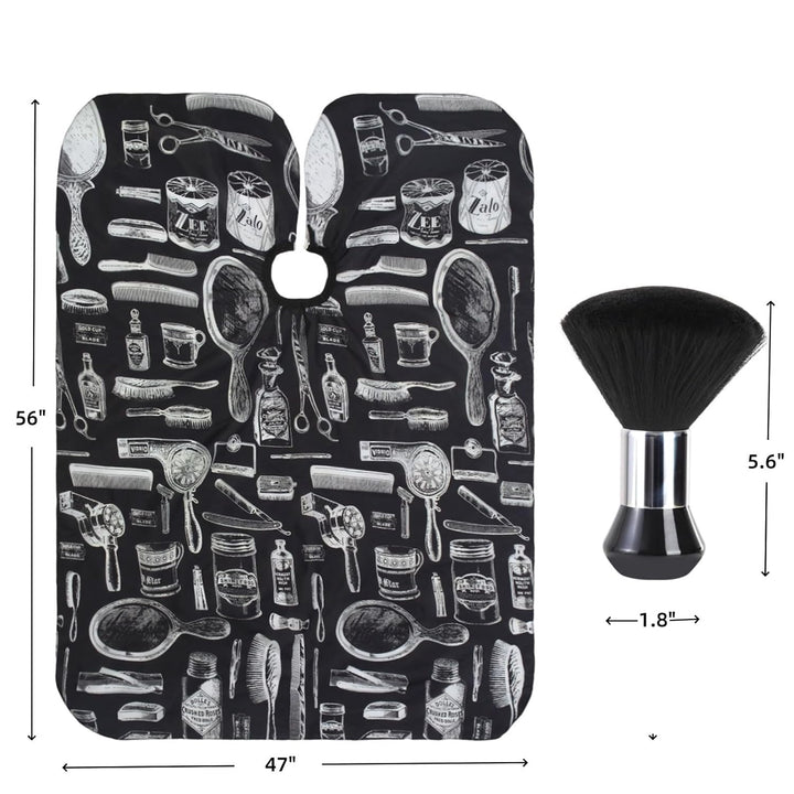 Professional Hair Cutting Cape with Neck Duster Brush, Large Size Salon Barber Cape for Men, Women and Kids(Barber Supplies Pattern)